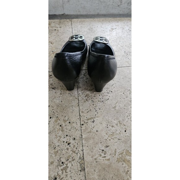 Tory Burch Wedge Heels SALLY 2 Tumbled Leather Womens 8 1/2 Open Toe Black - Picture 4 of 6